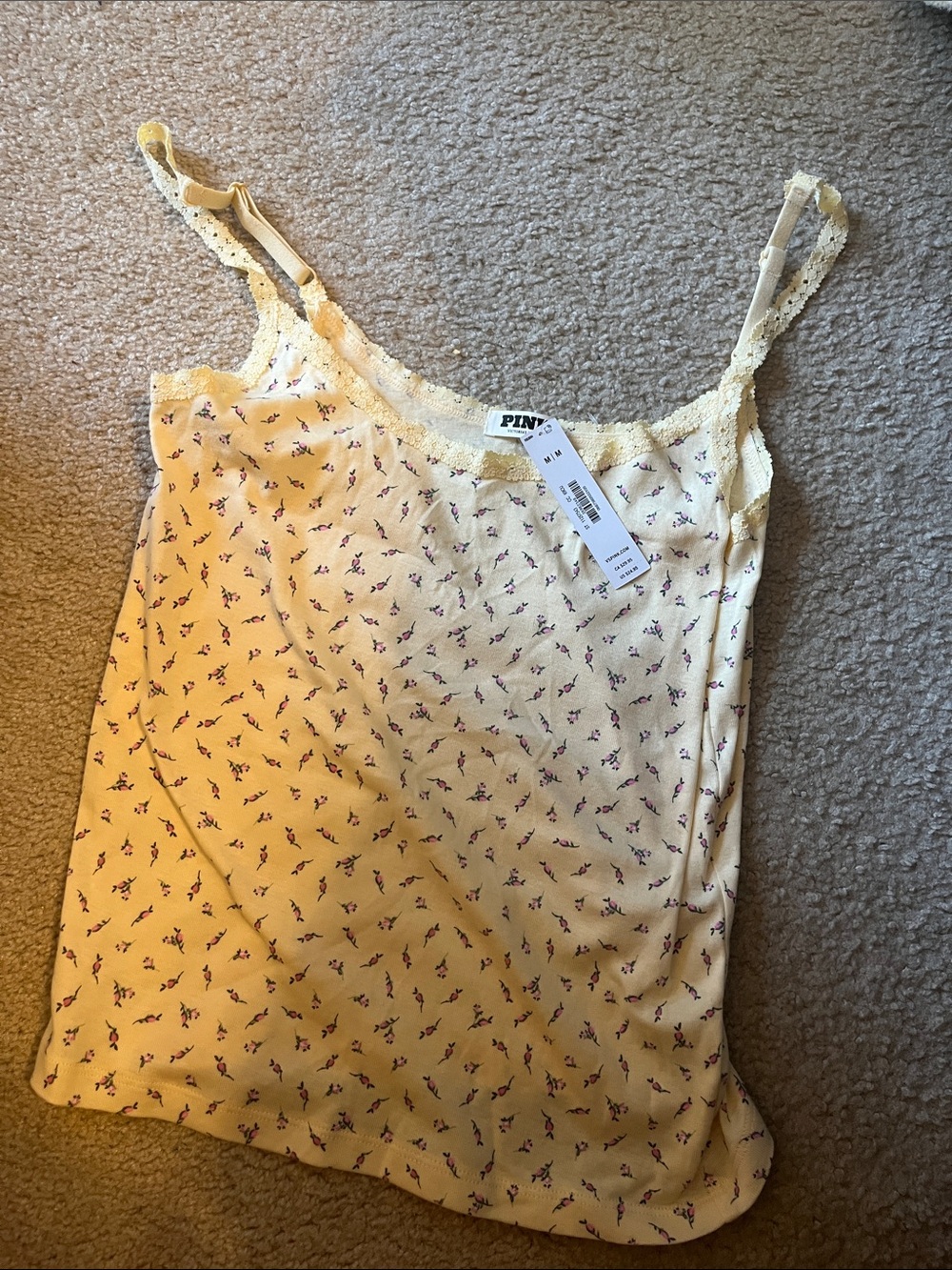 PINK Victoria's Secret Pale Yellow Floral Lace-Trim Camisole